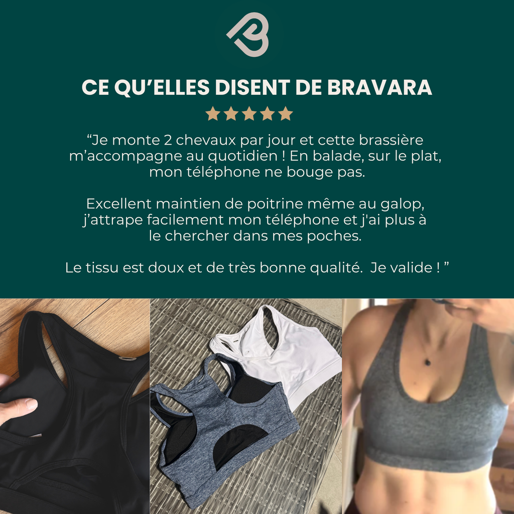 Brassière de sport pour cavalière avec poche dorsale