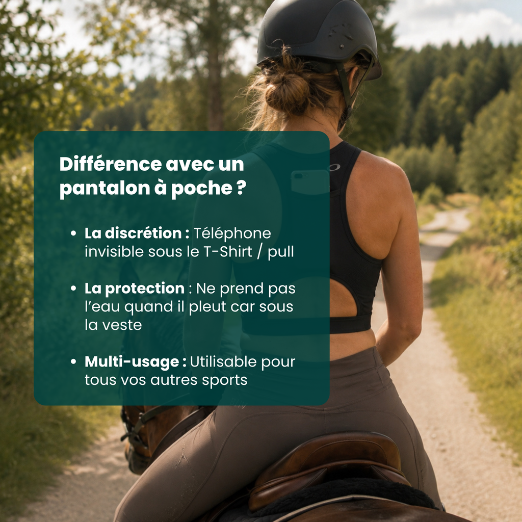 Brassière de sport pour cavalière avec poche dorsale