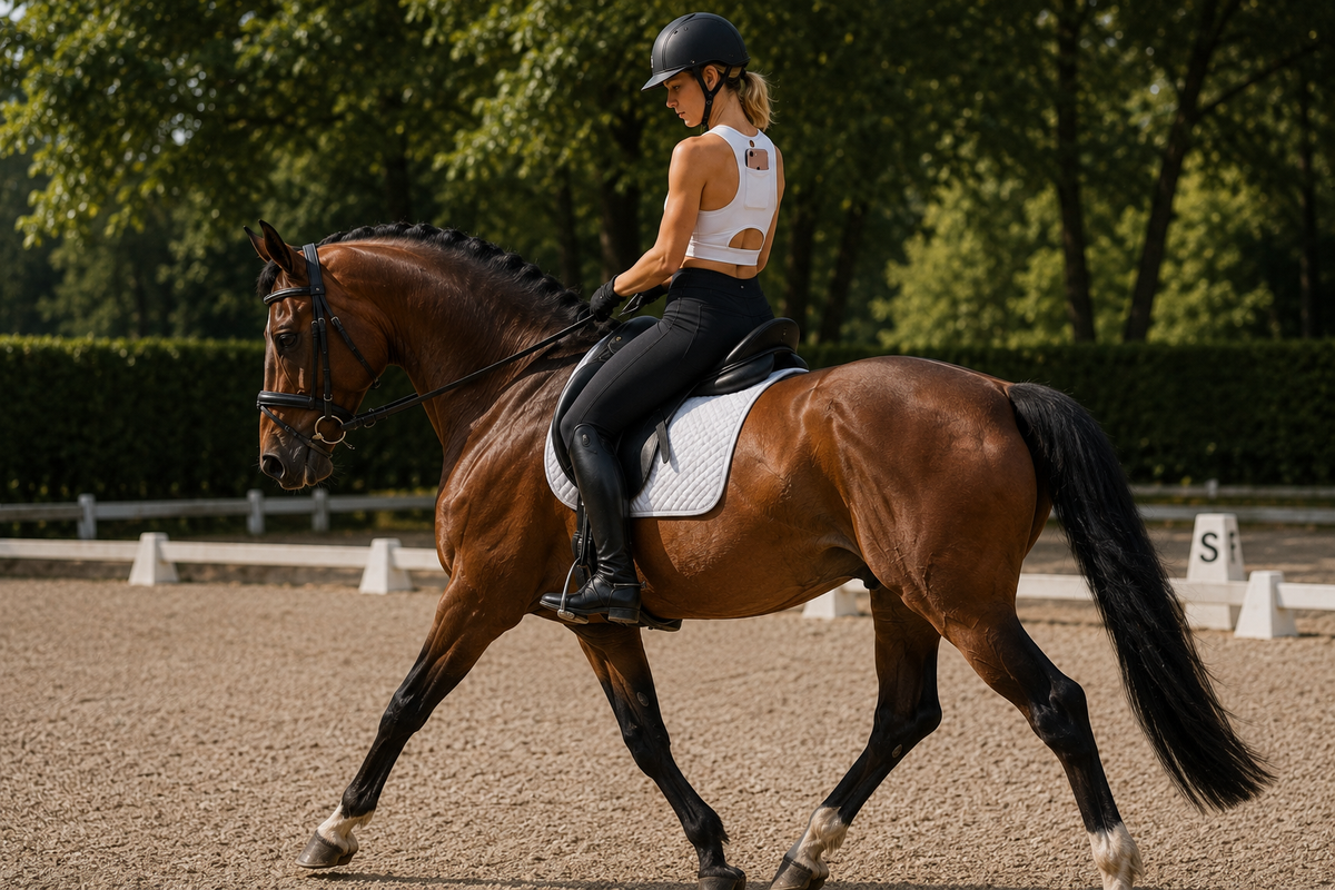 Brassière de sport pour cavalière avec poche dorsale