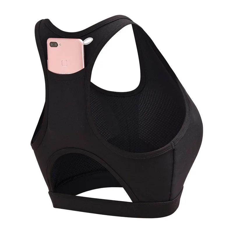 Brassière de sport pour cavalière avec poche dorsale